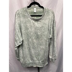Womens Acid Wash Sweatshirt Pullover Crewneck Long‎ Sleeve Green Size L